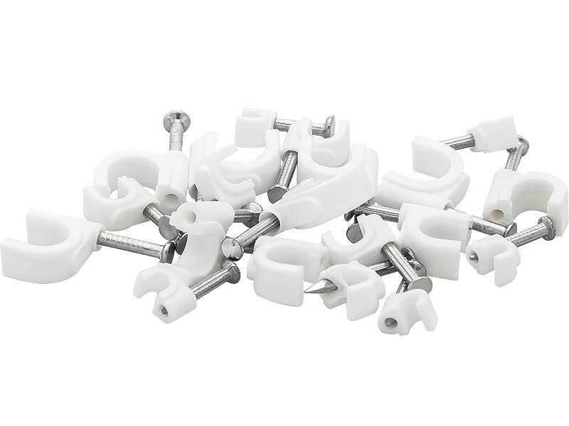 Kerek kábelrögzítő kapocs szeggel, 8 mm, fehér, 100 db 42-011-
